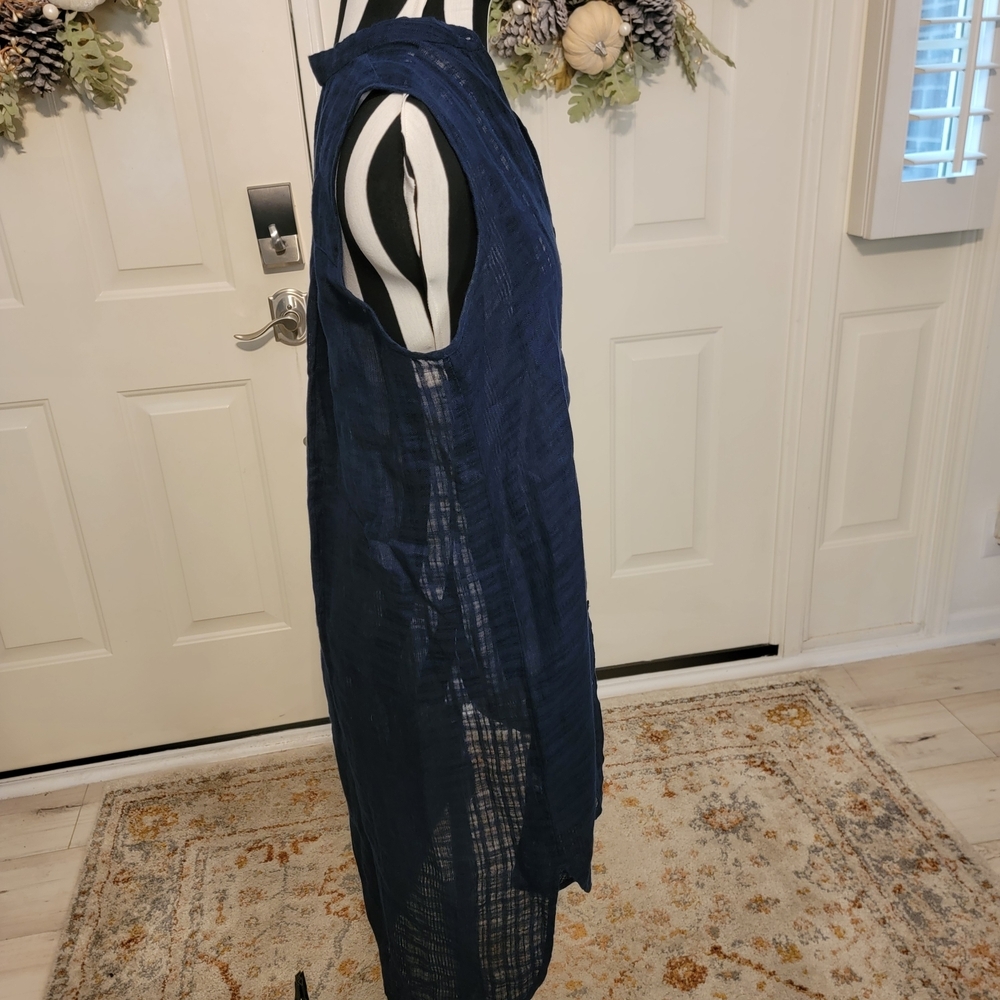 Eileen Fisher XS Linen Sleeveless Tunic Navy Lightweight Layering Dress - Picture 7 of 11